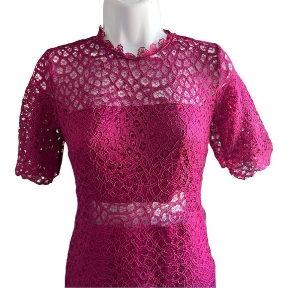 LOVE X DESIGN Lace Sheer Panel Knee Length Dress Berry Color Size XS - Picture 2 of 8